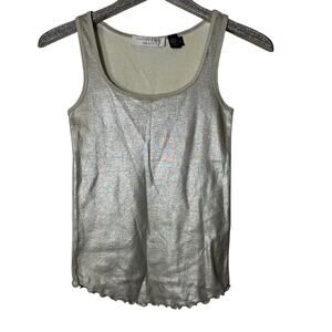 Charles Nolan New York Metallic Silver Lettuce Hem Tank Top